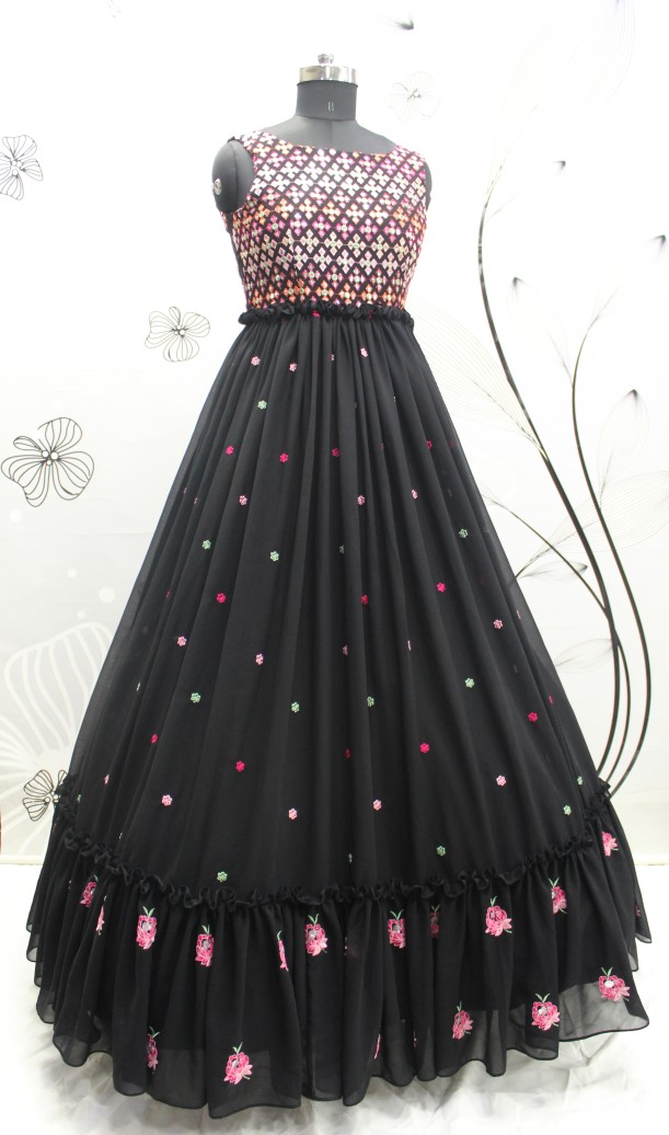 EXCLUSIVE SEQUENCE EMBROIDERED WORK ANARKALI GOWN BLACK COLOR